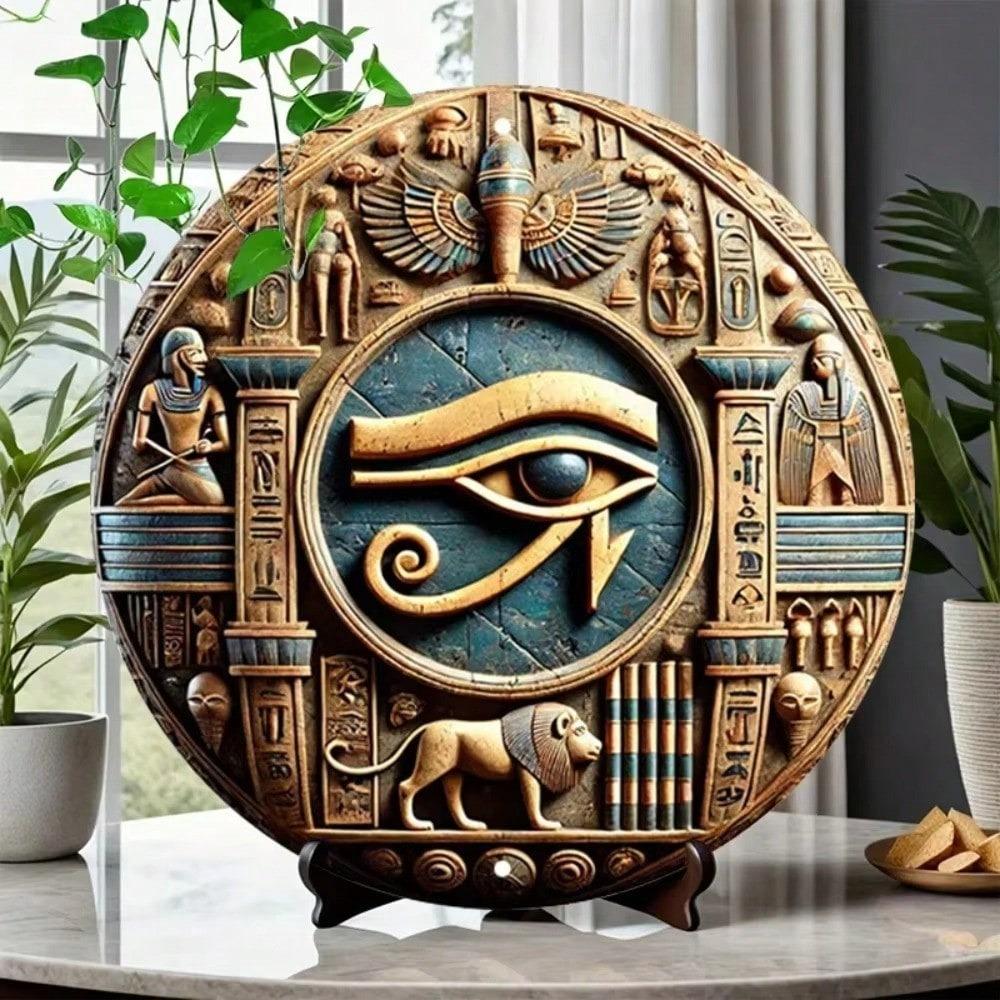 Vintage Horus Eye Metal Wall Art Hand Carved Rustic Home Decor