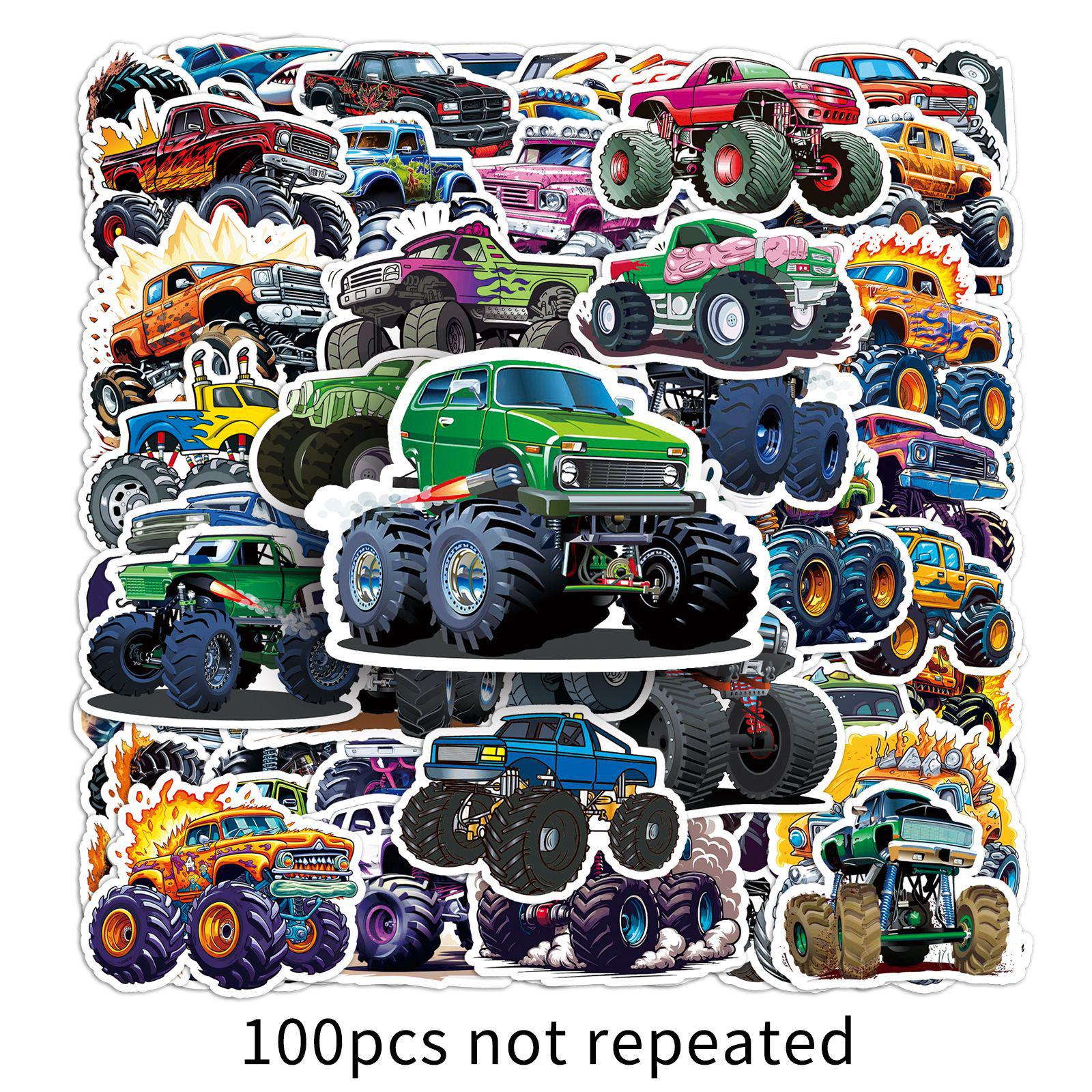 100 Sheets Cartoon Monster Truck Waterproof Stickers for Power Banks and Thermos Cups