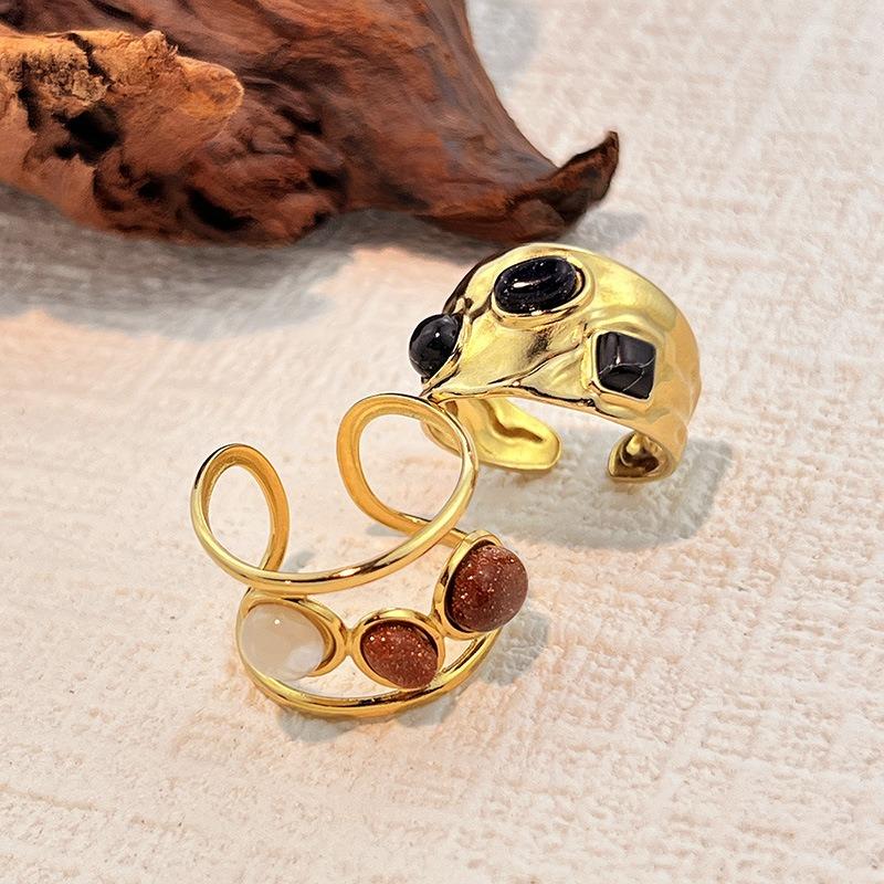 European and American Fashion Stainless Steel Ring French Medieval Turquoise Ring Titanium Steel Non-fading Jewelry