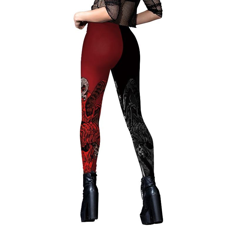Halloween Pants Skull Pattern Digital Printing Striped Small Feet Yoga Pants Leggings Women