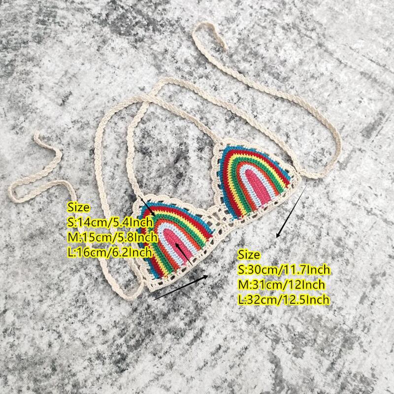 3dílná háčkovaná bikiny sada s pruhovanou mini plážovou sukní