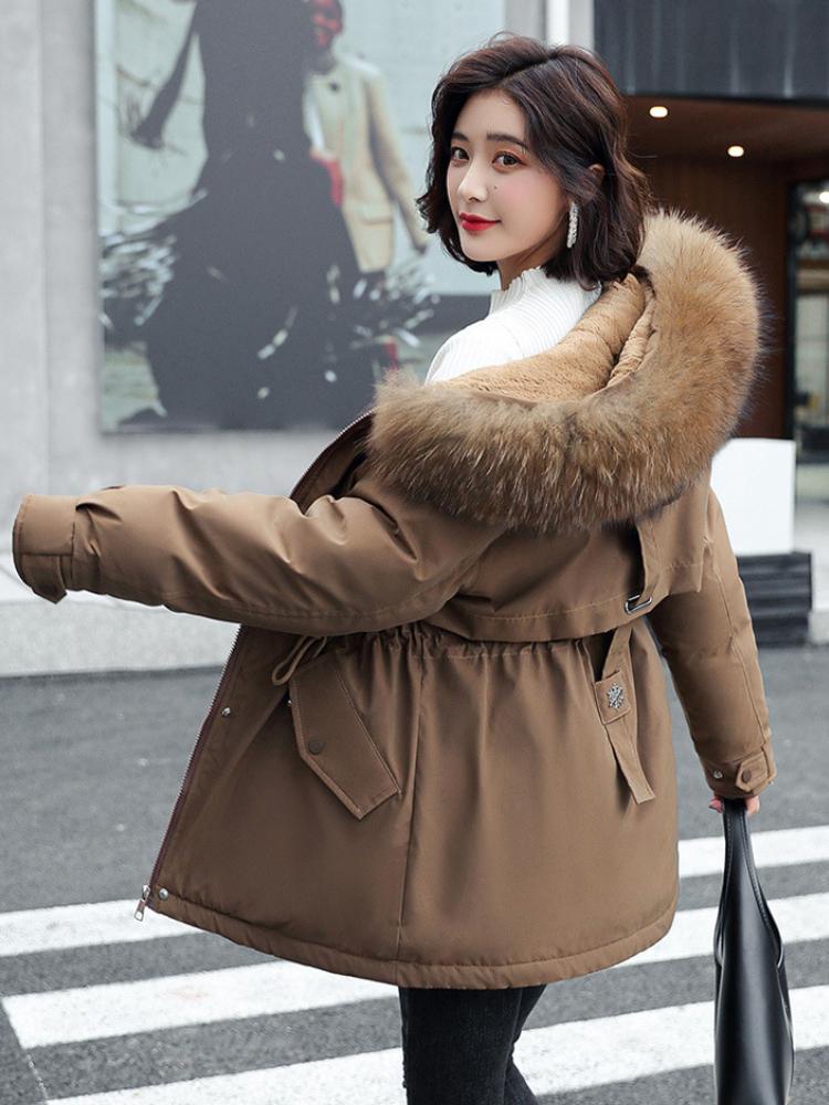 Faux Fur Collar Zip Up Jacket Coat, Elegant Long Sleeve Drawstring Waist Warm Outerwear for Fall & Winter, Women'S Clothing