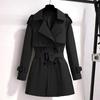 Petite Mid-Length Women's British-Style Trench Coat - Slimming Workwear for Spring & Autumn 2024