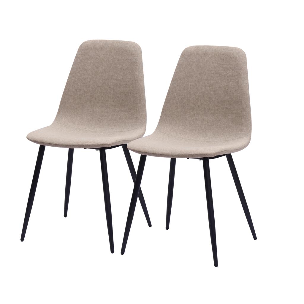 Minimalist Dining Chairs Made of Fabric & Metal - Beige/Light Beige Set of 2