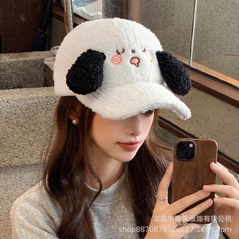 Baseball hats men and women autumn and winter cute koala ears lamb wool warm big head circumference peaked cap