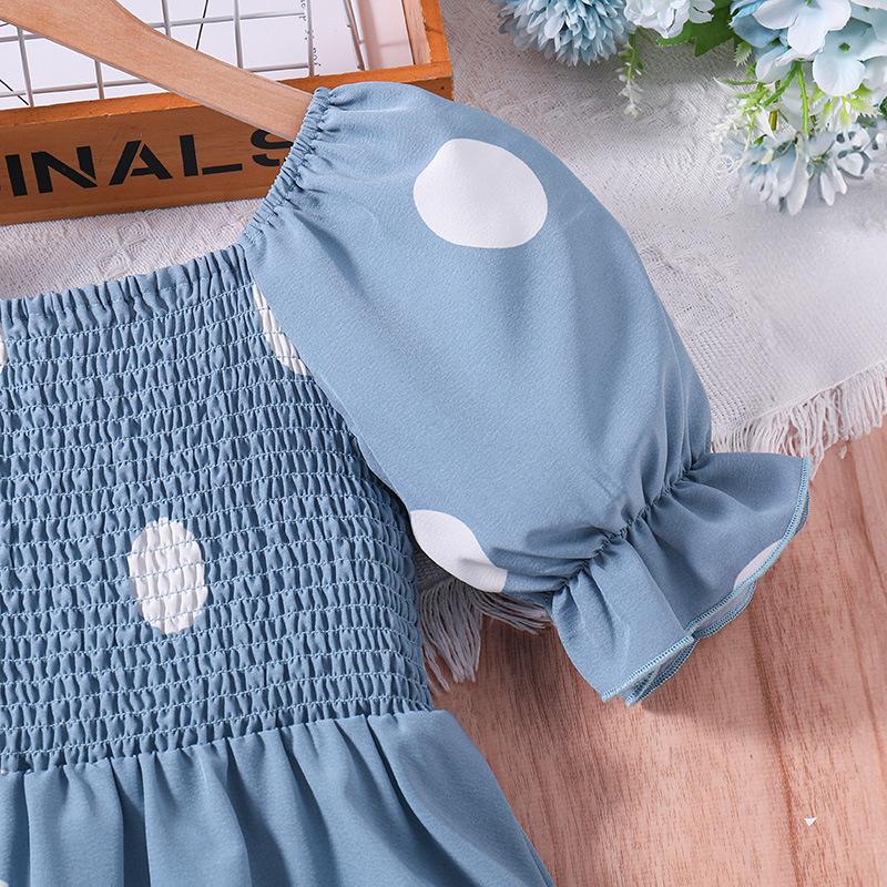 Mädchen Kleid 2024 Neue Kinder Sommer Polka Dot Kurzarm Prinzessin Kleid Kinder Kleidung