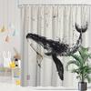 Humpback Whale Shower Curtain Japanese Traditional Art Washable Including 12 Hooks Modern Bathroom Decorative Shower Curtain