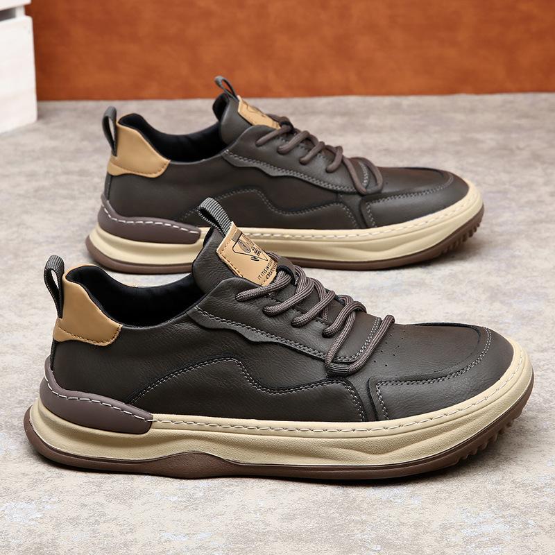 2025 autumn new men's shoes cowhide breathable European station trend versatile brown retro leather casual board shoes