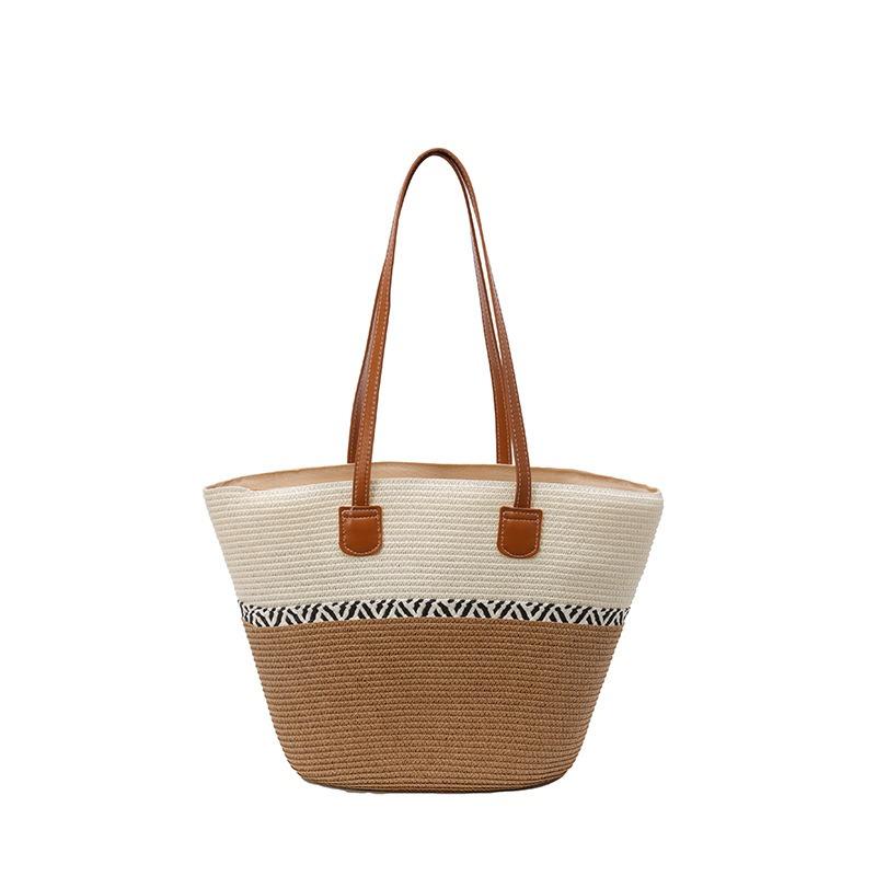 New Clash of Colours Summer Versatile Commuter Ladies Woven Tote Bag Simple Large-capacity Straw Bucket Bag