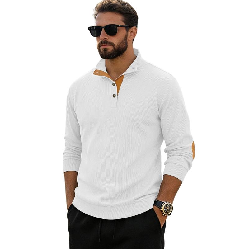 Spring and Autumn Solid Color Sports Long-sleeved Corduroy Tops for Men, Fashionable and Casual Stand-up Collar Outdoor Men's Pullover