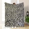 1pc Bohemian Style Black & White Leopard Print Flannel Blanket - Soft Polyester, All-Season Comfort for Home, Office, Camping, Car, Machine Washable,