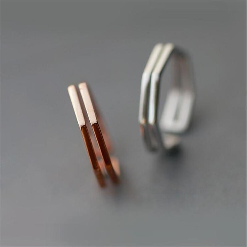 New Simple 925 Sterling Silver Jewelry  Exquisite Geometric Hollow Double Fashion Opening Rings  R025