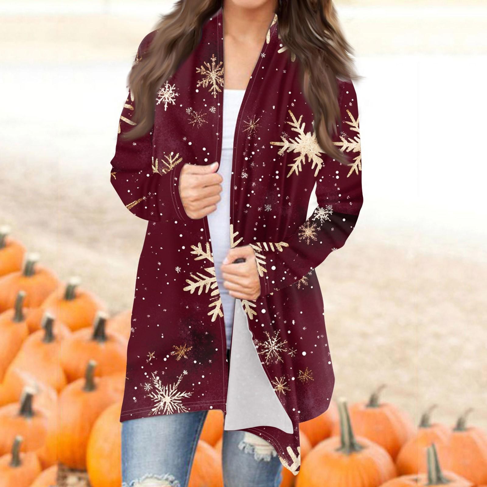 

Женская мода повседневная рождественская принтованная куртка-кардиган средней длины S