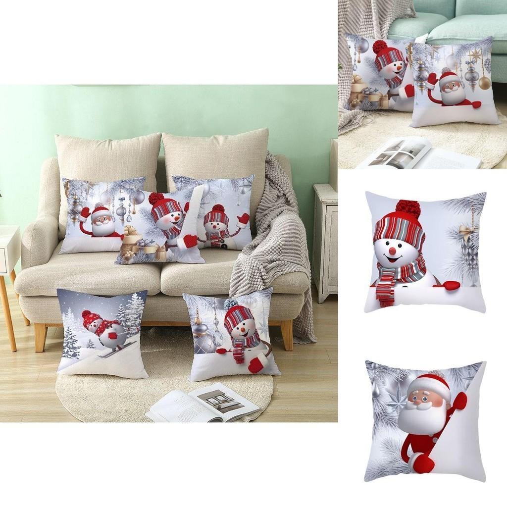Vibrant 18" Christmas Cushion Cover With Adorable Snowman Santa Claus Design For Home Aesthetics