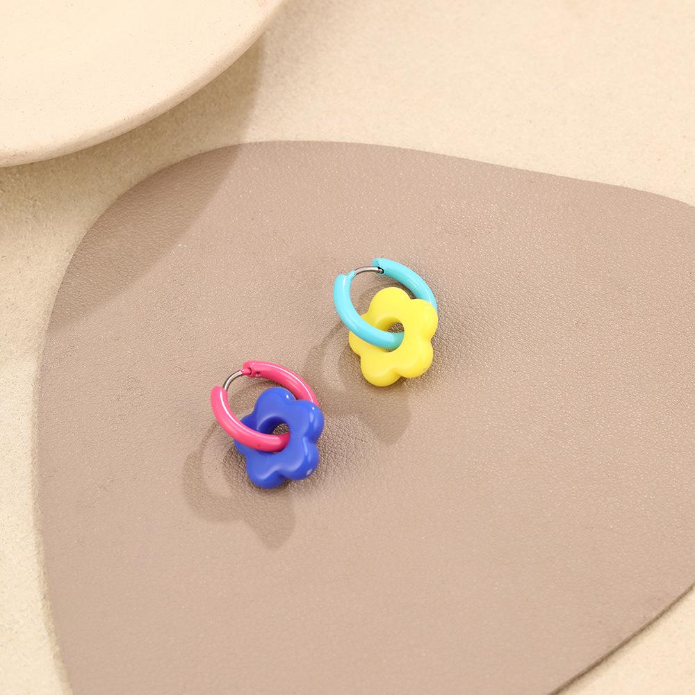 Dopamine Flower Stud Earrings - Korean Style, Sweet & Cute with Fresh Contrasting Colors