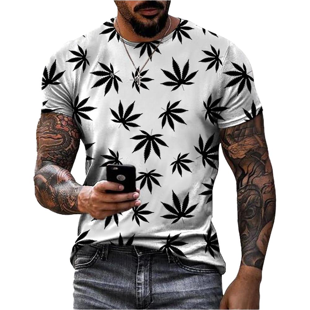 Hengyuan03 Zomer hete verkoop creatief 3D geprint wietblad T-shirt met casual persoonlijkheid en modieuze straat korte mouwen 2XL