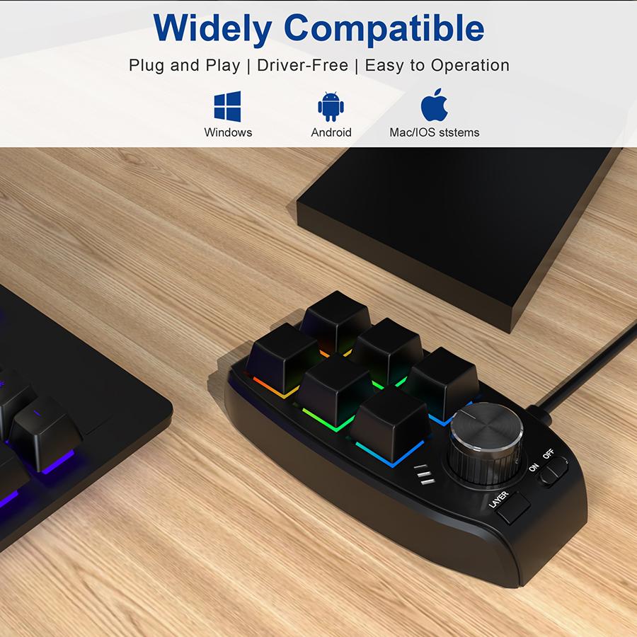 6 Keys 1 Knob Custom Programming Keyboard Bluetooth 2.4GHz Mini RGB Gaming Keypad Wired/Wireless BT Hotswap Mechanical Keypads