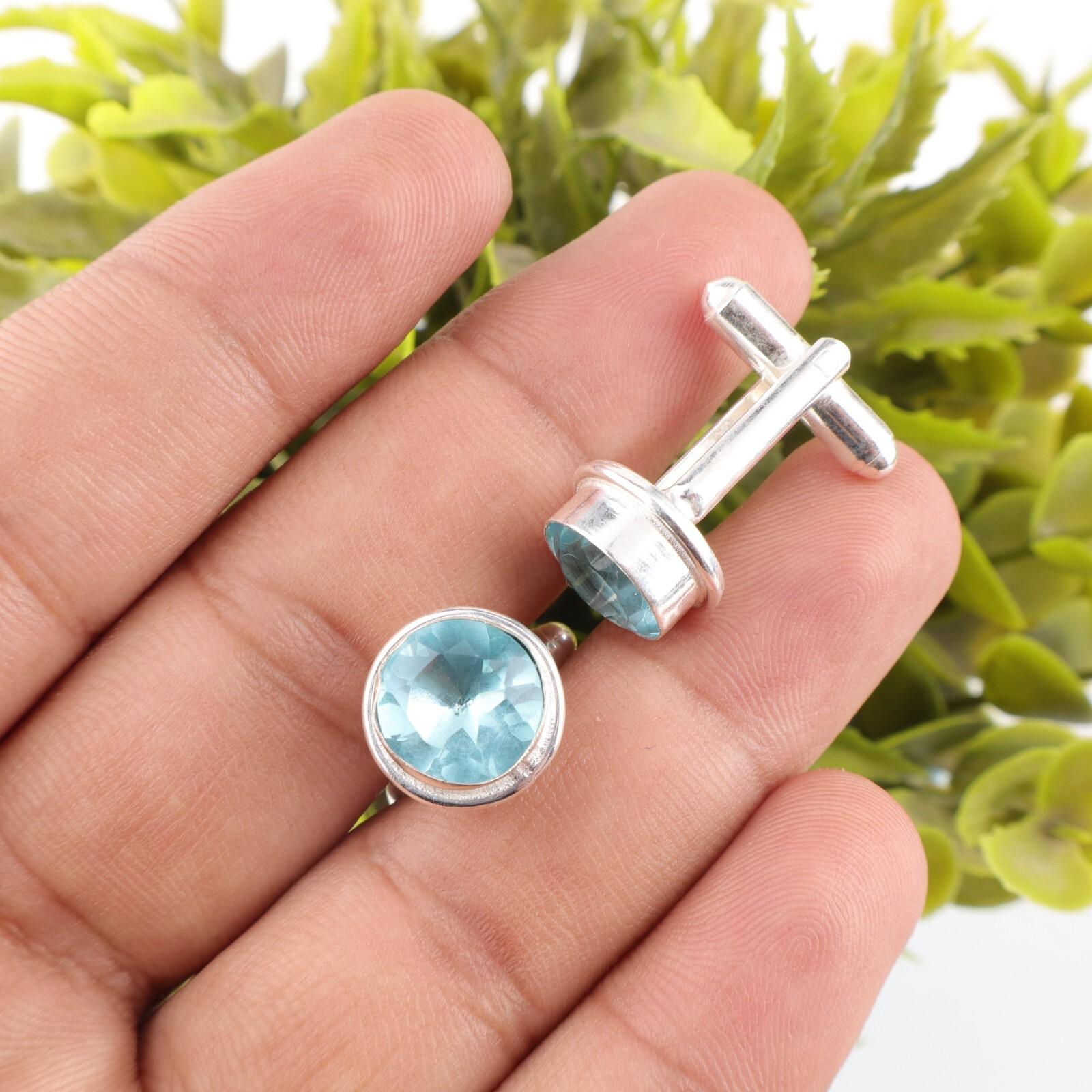 

Драгоценный камень Голубой Топаз Серебро 925 пробы Ручная работа Запонки 0,50 Для жениха CL-4-10