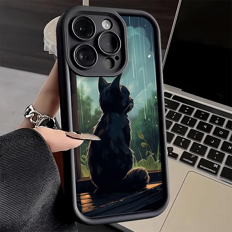 Phone Case for iPhone 17 Air 16E 15 16 Pro Max Healing Sense Cat Rain Cover 14 Plus 13 12 Mini Soft Shell Silicone Fundas