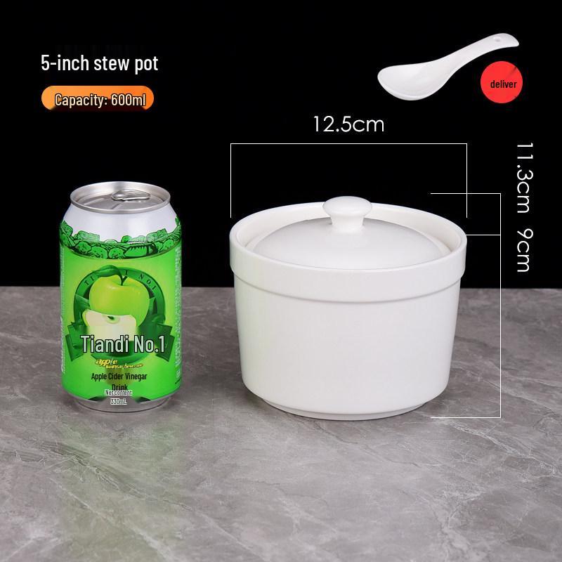 Pure White Ceramic Water-Bath Stew Pot with Gold Rim - Hotel & Commercial Grade, Ideal for Chinese Shaxian, Bird's Nest, and Steam Egg Dishes.