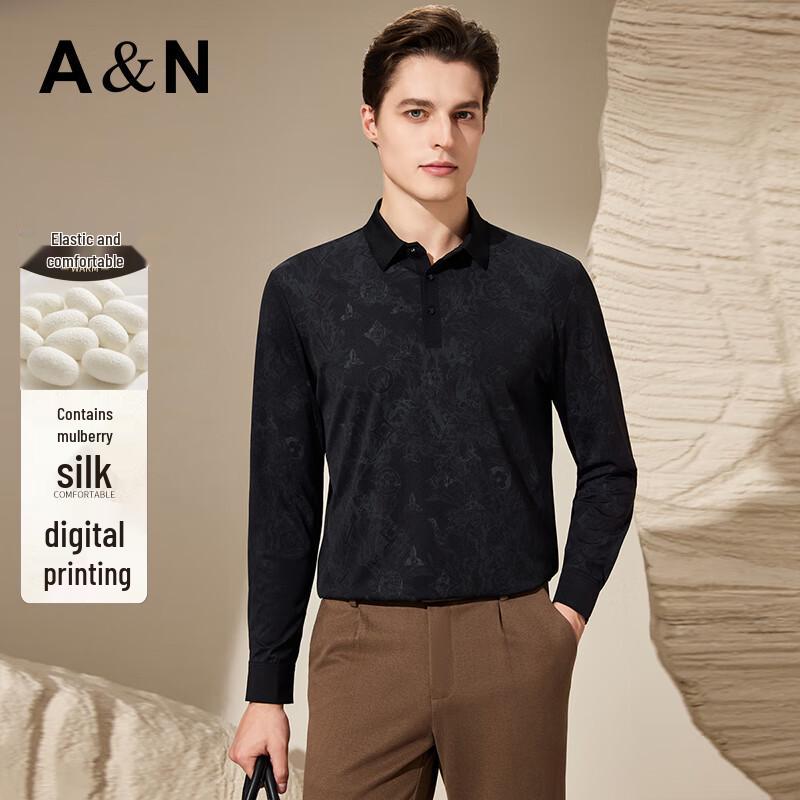 Antonio Men s Mulberry Silk Blend Digital Print Long-Sleeve Polo Shirt 52