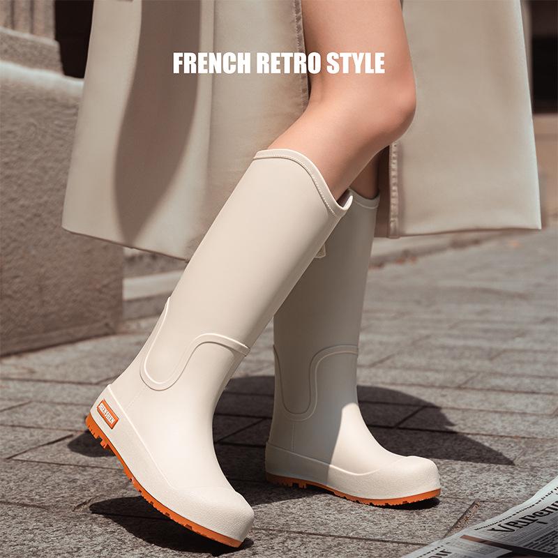 Women's Waterproof High-Top Rain Boots - Non-Slip, Wear-Resistant, Low Heel, Korean Style, Four Seasons Outdoor Use