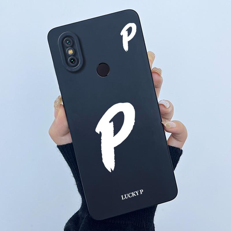 Lucky Initial Letter Phone Case For Xiaomi Mi A2 (Mi 6X) Casing Full Protect Camera Lens Shockproof TPU Soft Matte Cover Bumper