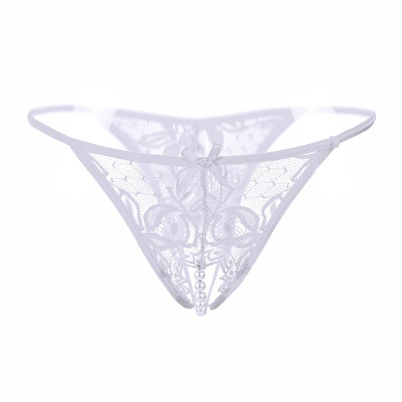 Plus Size Lace Panties For Sex Open Crotch Briefs With Pearls Women Thongs And G Strings Sexy Transparent Lingerie Underwear