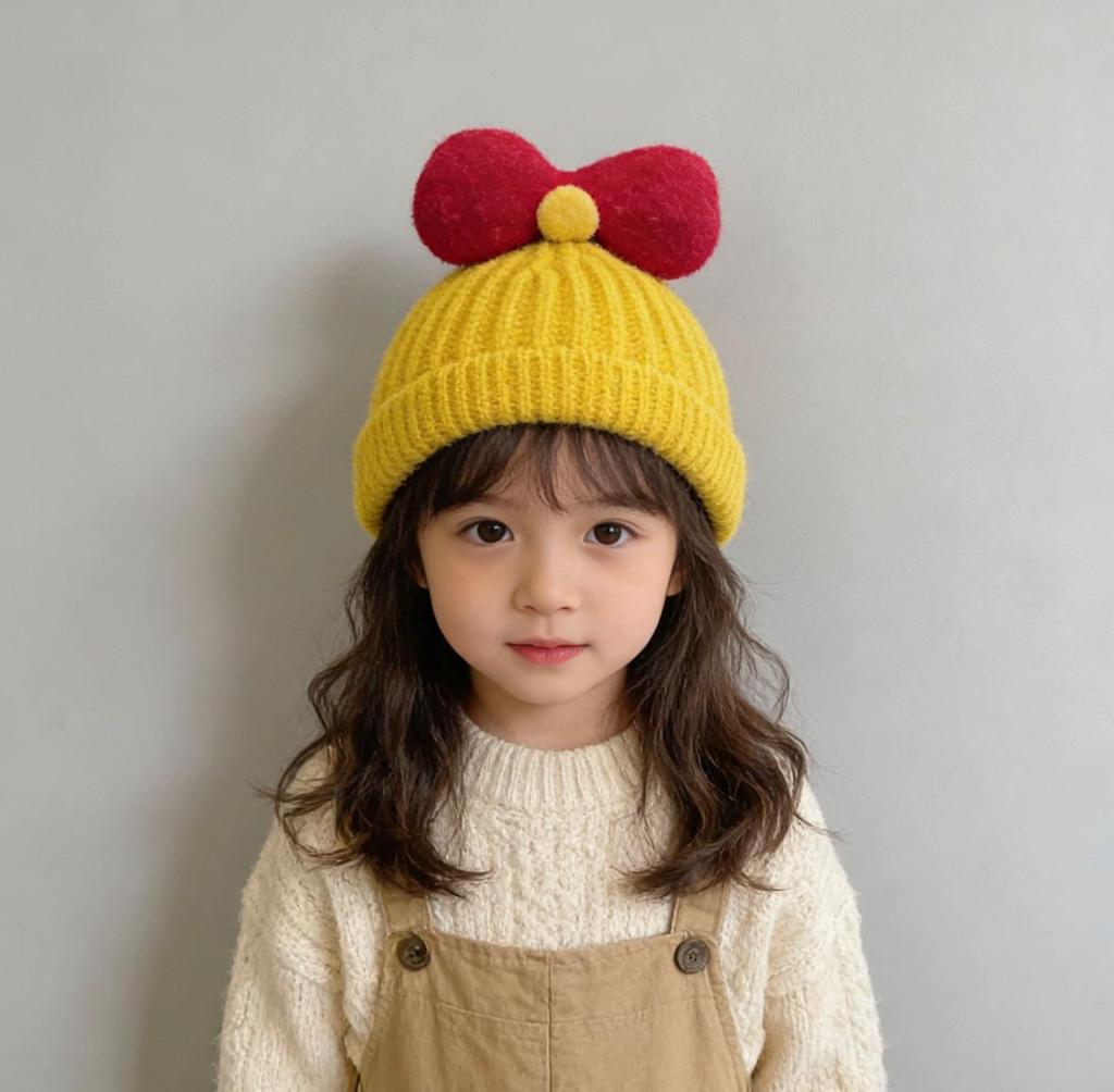Children's Wool Hat with Bowknot - Warm Knit Cartoon Pullover for Baby and Toddler 
