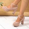 Fashion Comemore 2025 New Chunky High Heels Women's Shoes Fashion Suede Cross Strap Elegant Woman Heels Platform Solid Party Dress Pumps