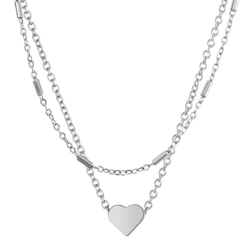 2Pcs Exquisite Metal Heart-Shaped Pendant Necklace Jewelry Layered Collarbone Chain For Women'S Daily Dating