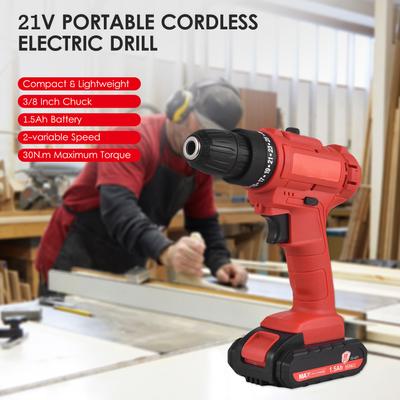 21V Portable Cordless Electric Drill 3/8 Inch Chuck Handheld Power Drill Screwdriver with 1.5Ah