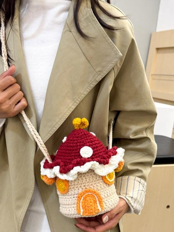 Cute Woolen Girl Bag With Phone Pocket For Daily Use And Street Style Fashion