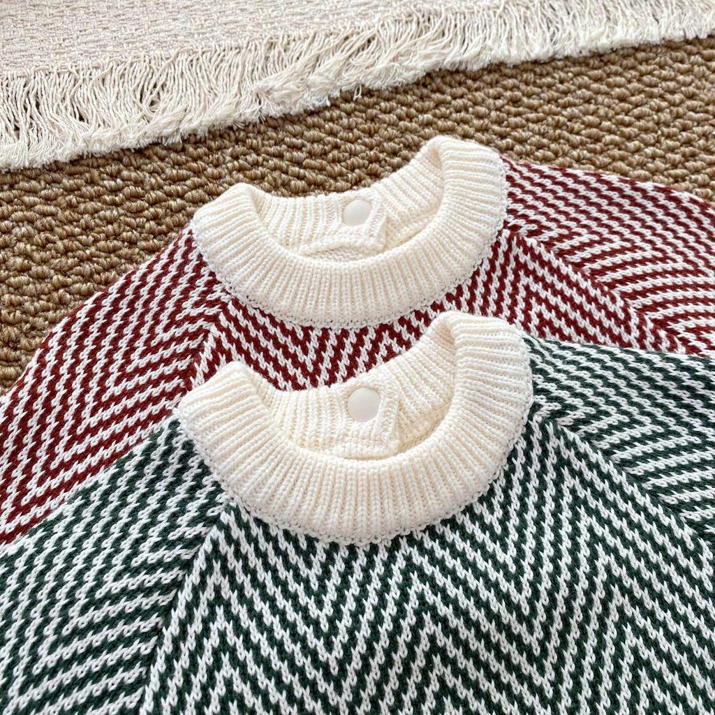 Infant & Toddler Cotton Knit Wave Stripe Rompers - Unisex Autumn/Winter Style