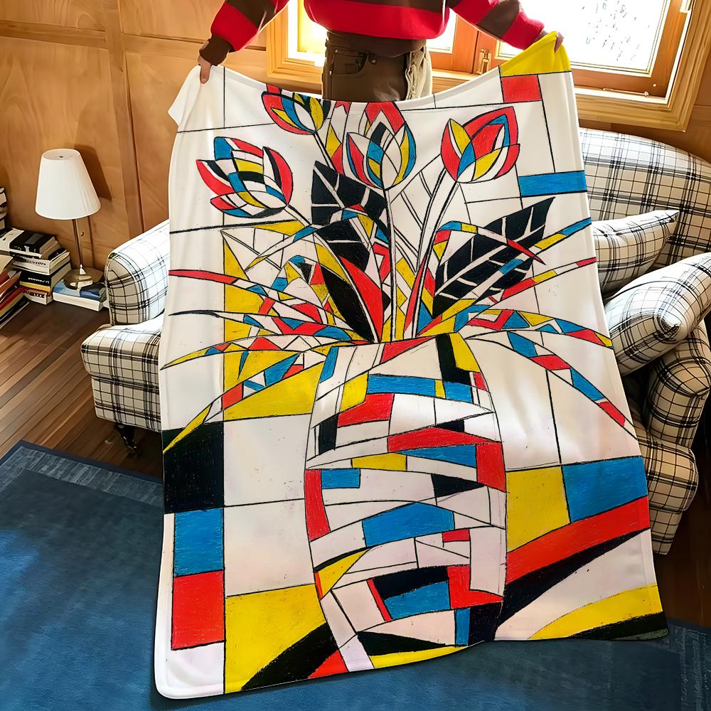 Künstler M-Mondrian Kuscheldecke Flanell Gemütlich Druck Tragbar Langlebig Maschinenwaschbar niedlich Cool
