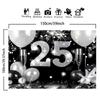 1pc Elegant Black and Silver 25th Anniversary Wedding Backdrop Banner Photography Wall -S