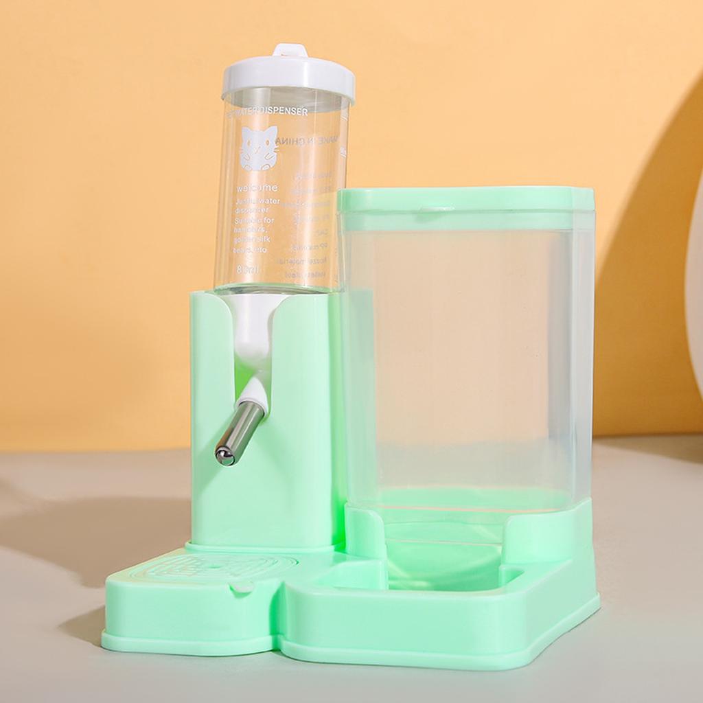 Leak-Proof Hamster Water Bottle & Automatic Feeder Combo, Transparent Food Dispenser with Stainless Steel Nozzle, Easy To Clean,Yellow