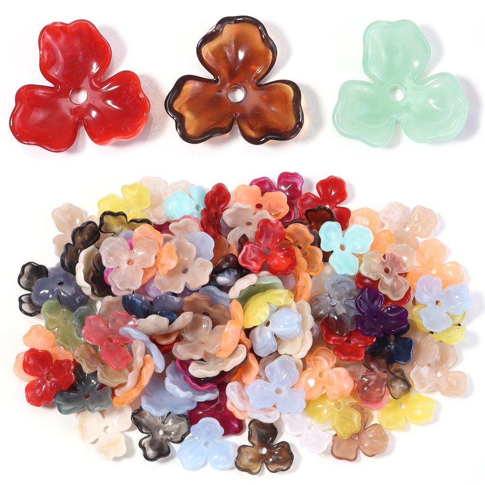 10pcs/lot Colorful Flower Acrylic Spacer Beads Three Petal Flower Loose Bead Caps For DIY Charms Earrings Necklace Accessories