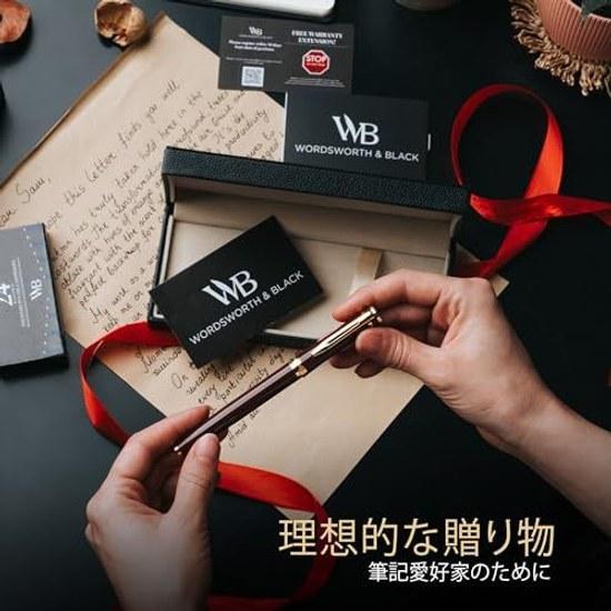 Wordsworth Black Fountain Pen Set Medium Nib 24 Ink Cartridges Refill Converter Included Gift Case Diary Calligraphy Smooth Writing Brown Gold Unisex