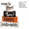 Indoor Fall Home Accents Halloween Ghost Decoration, Wooden Sign Tiered Tray Ornament, Farmhouse Scenery for Shelves Tabletop Centerpiece Coffee