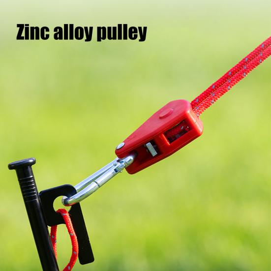Wind Rope Pulley Adjuster with Load-bearing Buckles Highly Reflective Rope Zinc Alloy Pulley Outdoor Camping Tent Canopy Adjustable Non-slip