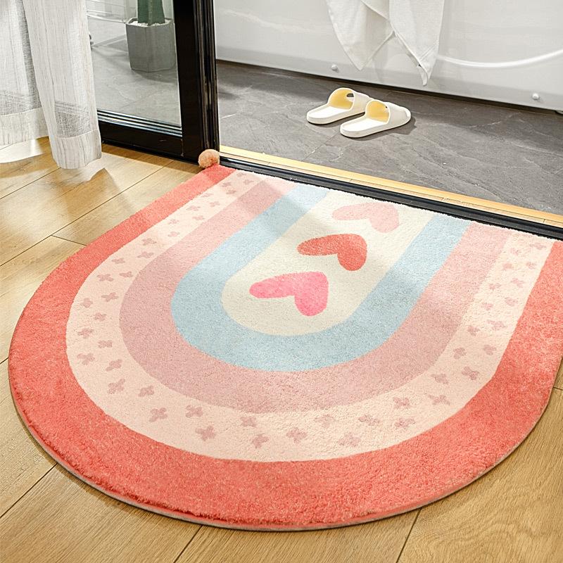 

Nordic Light Luxury Semicircular Floor Mats Entrance Door Small Rug Bedroom Bathroom Bathroom Entrance Water Absorption Foot Rug 80x80cm