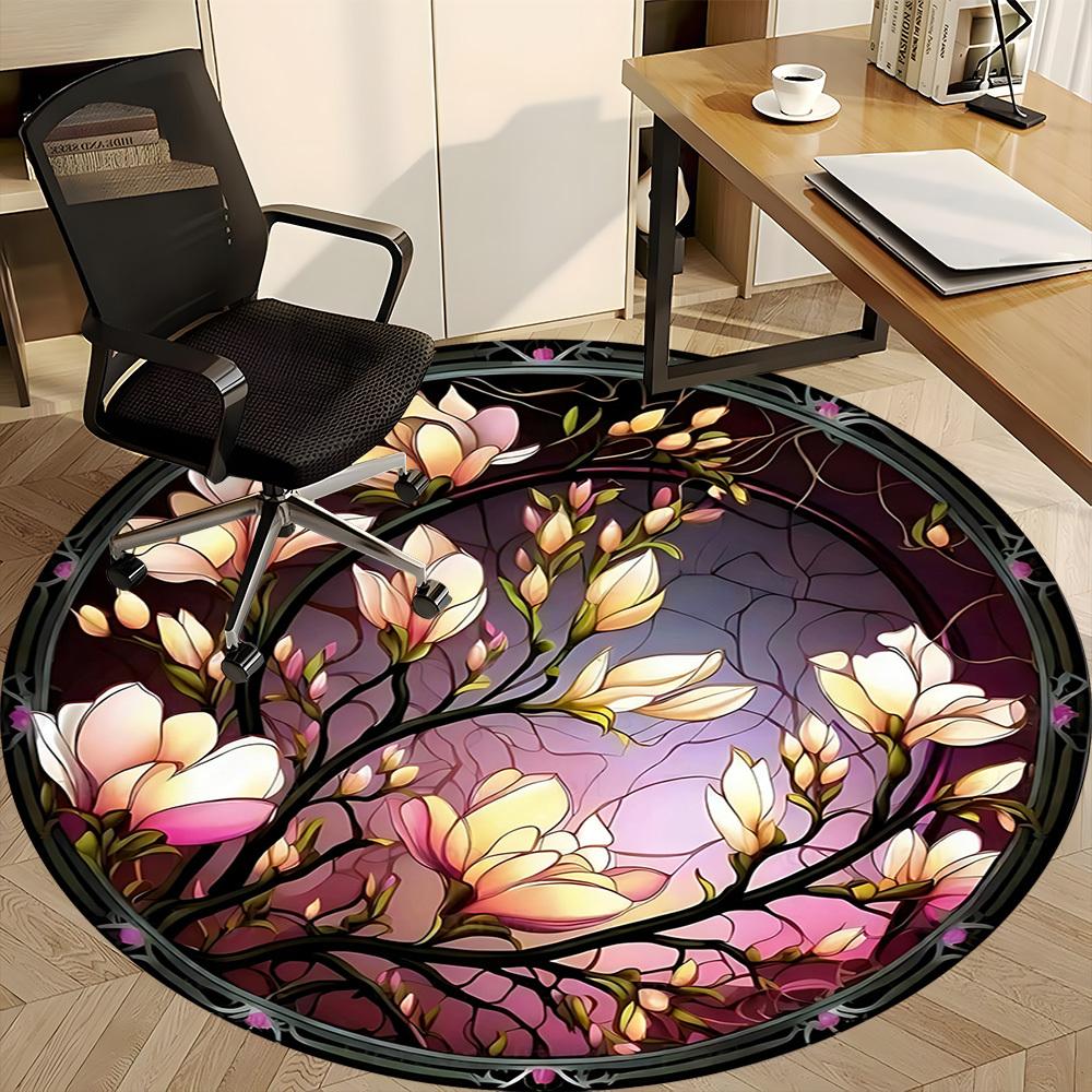 1pc Floral StainedGlass Office Round Area Rug, Indoor Mat Suitable ForOffice, Under Office Chairs Bedroom Living Room Home Decor, Room Deco D168