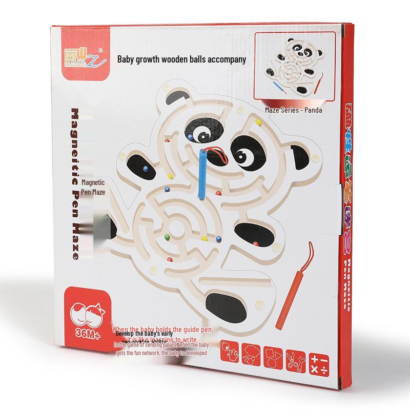 Wooden Marble Maze with Magnetic Pen – Animal Track Educational Toy for Kids