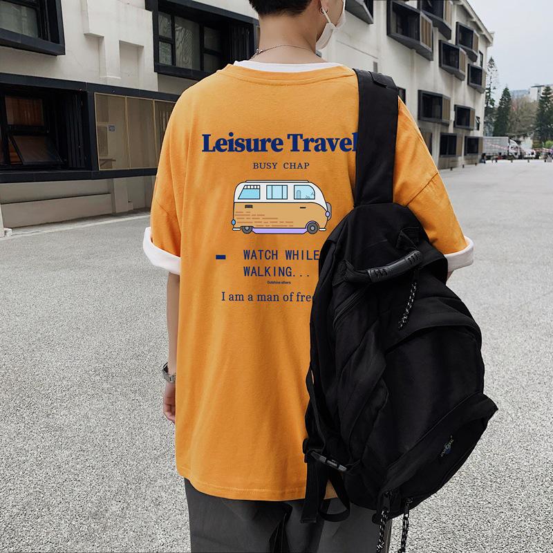 Trendy 2021 Summer Short-Sleeved T-Shirt for Middle School Boys - Loose Fit, Big Size, College Style