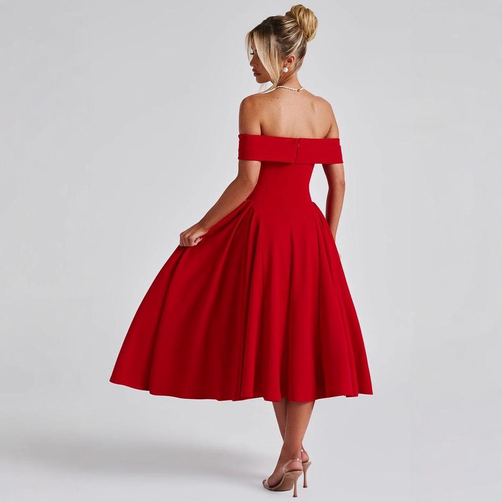 2025 Spring Fashion Solid Color Off-the-Shoulder Backless Bandeau Dress for Women