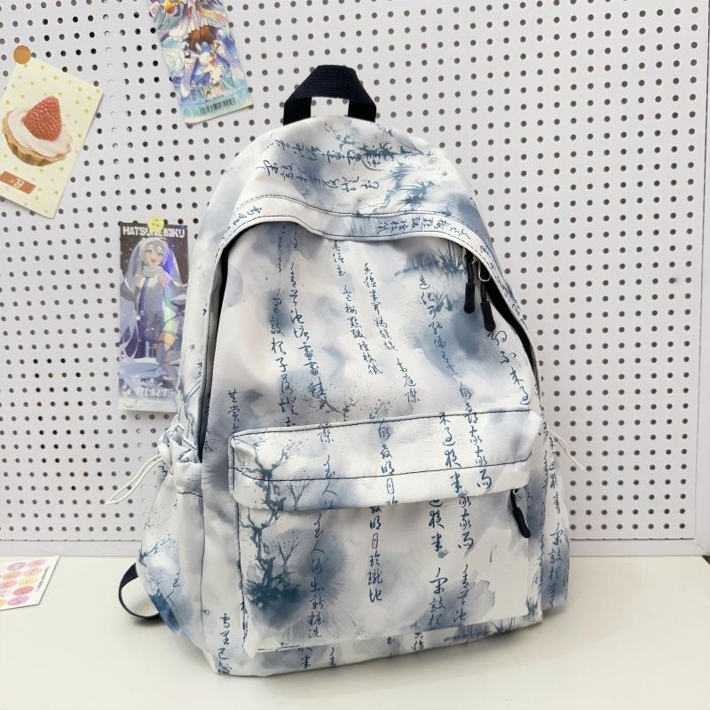Tie-dye niche schoolbag, ink backpack, simple college student backpack, high school student large capacity