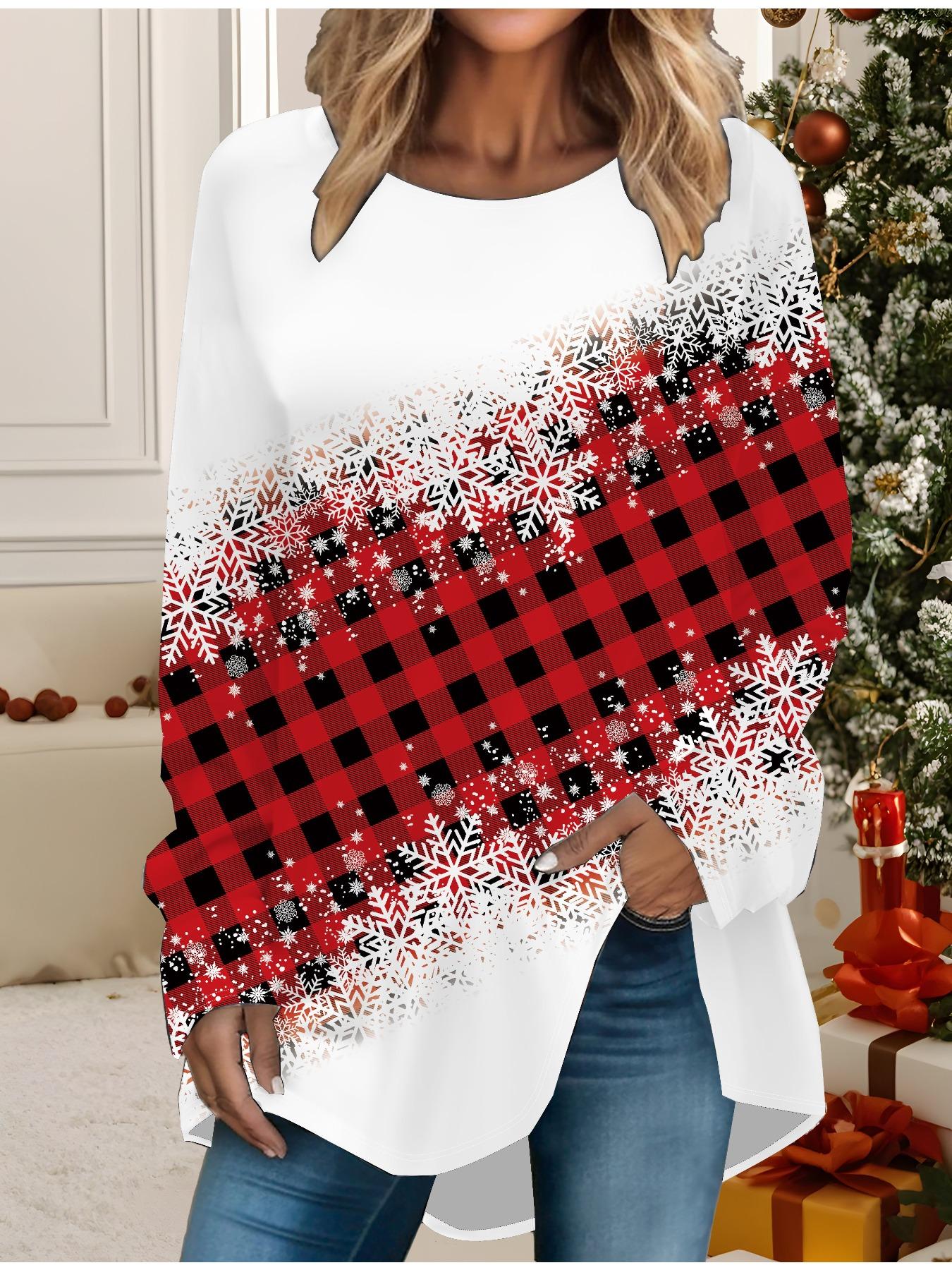 

Женская футболка больших размеров с принтом снеговика на весну и Рождество, удобная, с длинным рукавом, круглым вырезом, повседневная, свободного кроя, средней длины, топы XS