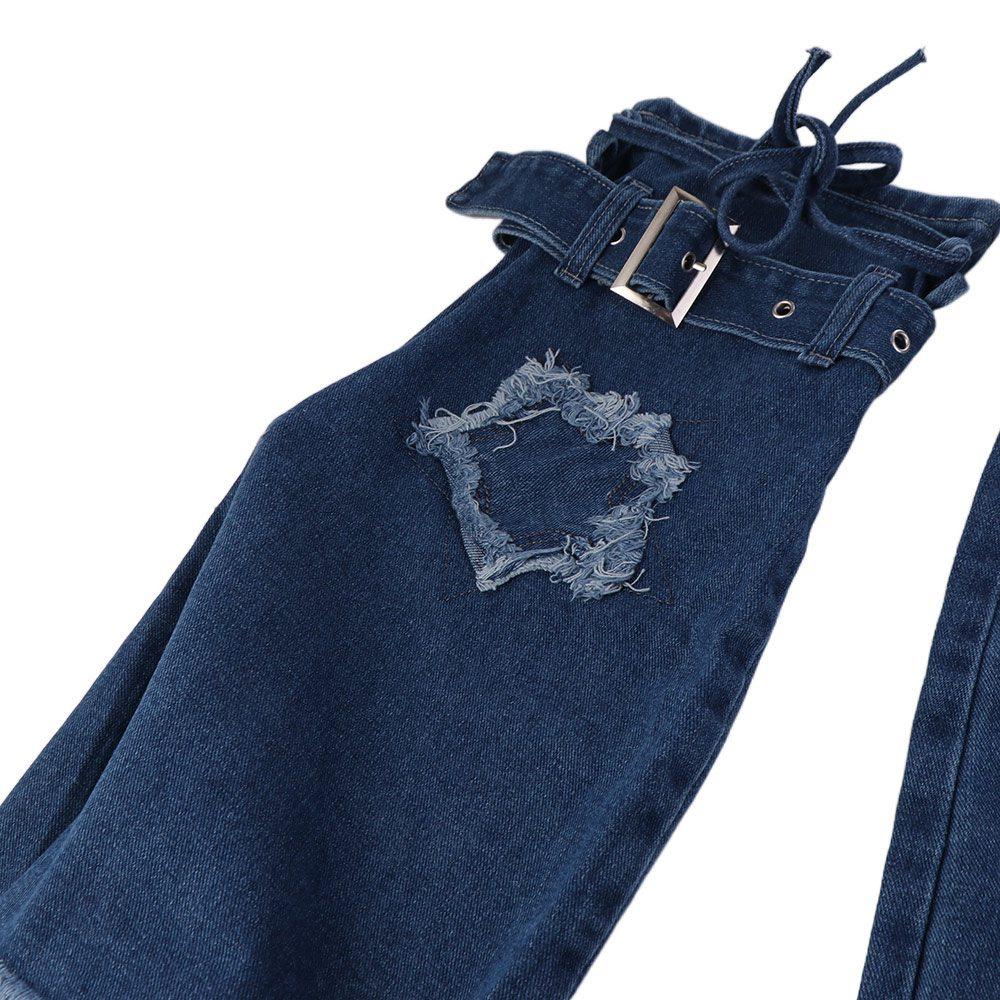 Japanese JK Lolita Y2K Denim Leg Warmers Stars Drawstring Cross Trumpet Leg Covers Footcover Denim Cloth Long Stockings Cosplay