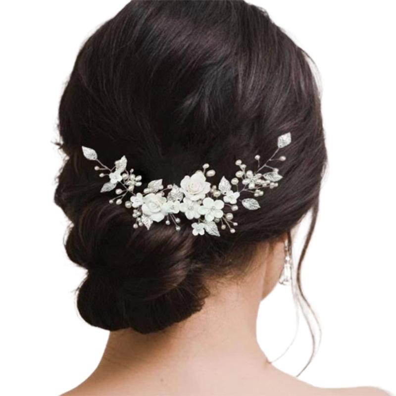 Elegant Artficial Pearls Flower Hair Vine Bridal Flower Hairband For Wedding Bride Bridesmaid And Flower Girl Photography